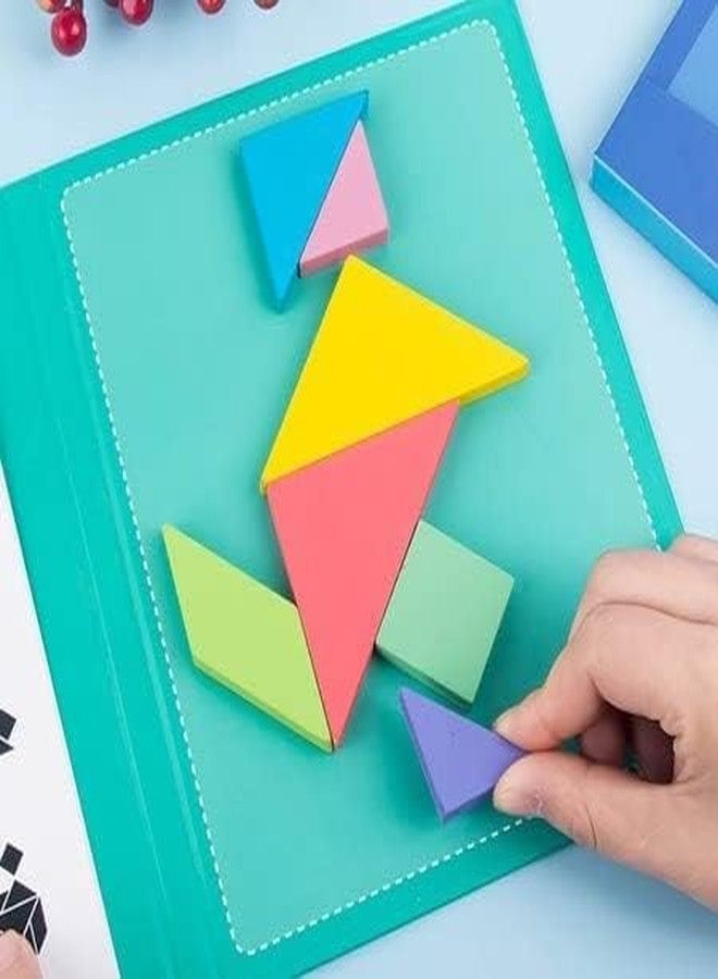 TOYVELLY لعبة أحجية تانغرام خشبية للسفر من تويڤيلي - كتاب مكعبات مغناطيسية ثلاثية الأبعاد مع الحلول | لعبة تعليمية تعليمية للأطفال | لعبة أحجية متعددة الألوان لرحلة برية - Image 2